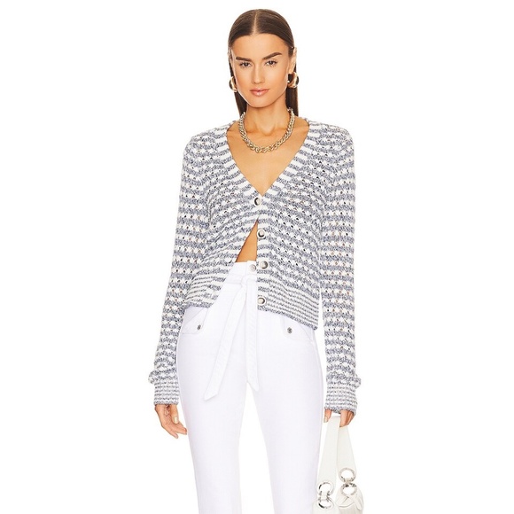 Veronica Beard Artura Cardigan Button Front Striped Blue White Size Small - $398 - Picture 11 of 16